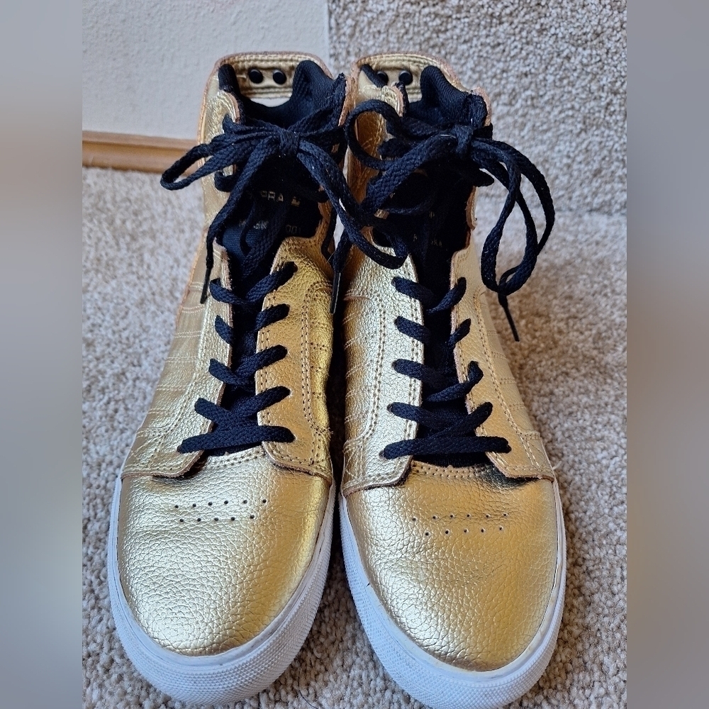 Supra Skytop Gold Metallic High Top Sneakers Kids Size 5 Womens Size 7 - Picture 5 of 9
